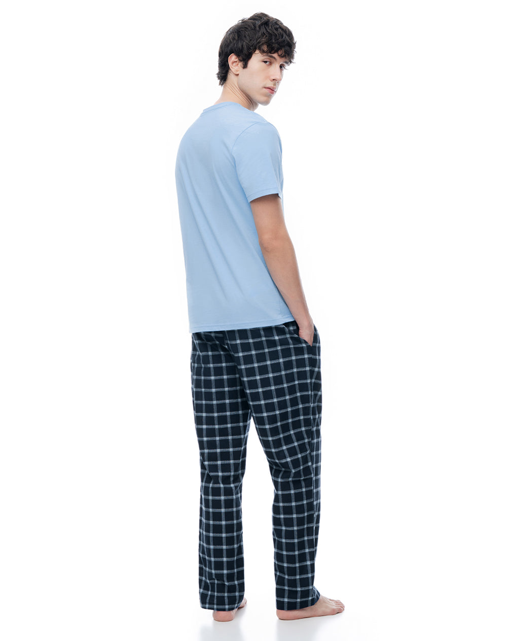 Camiseta + pantalón de pijama algodón azul hombre