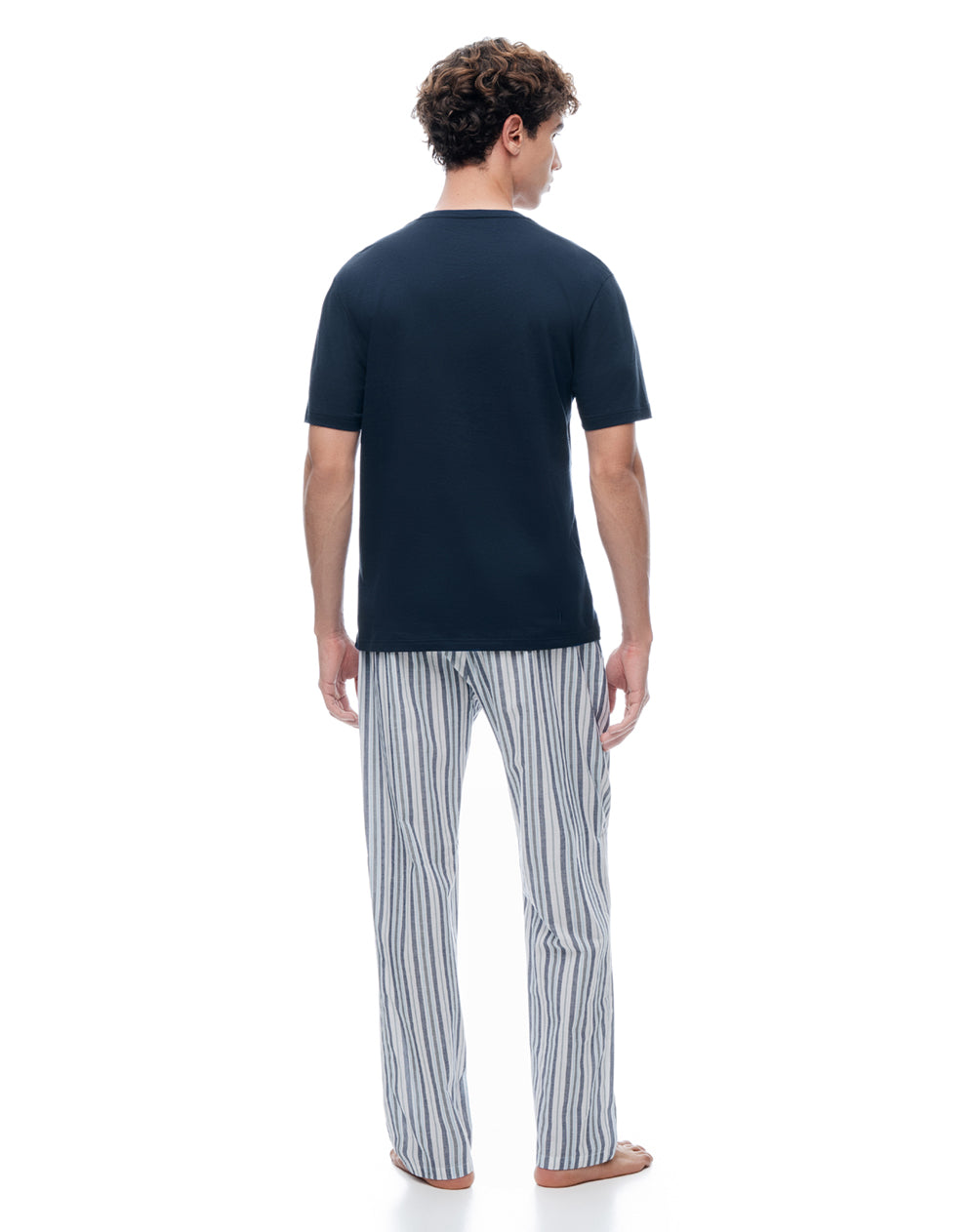 Pijama relaxed manga corta azul con rayas hombre