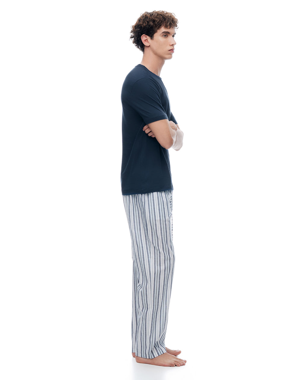 Pijama relaxed manga corta azul con rayas hombre