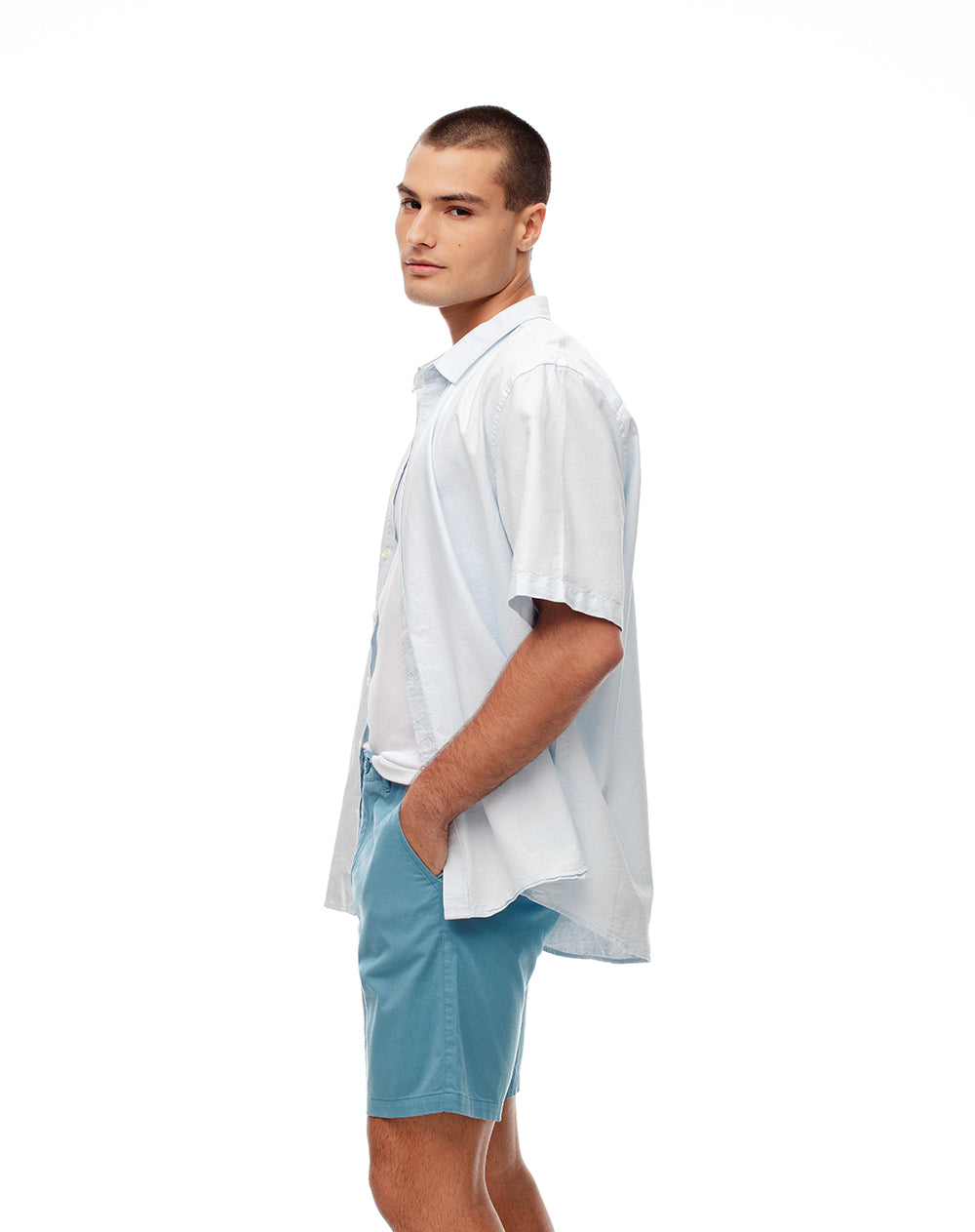 Bermuda regular drill algodón azul hombre