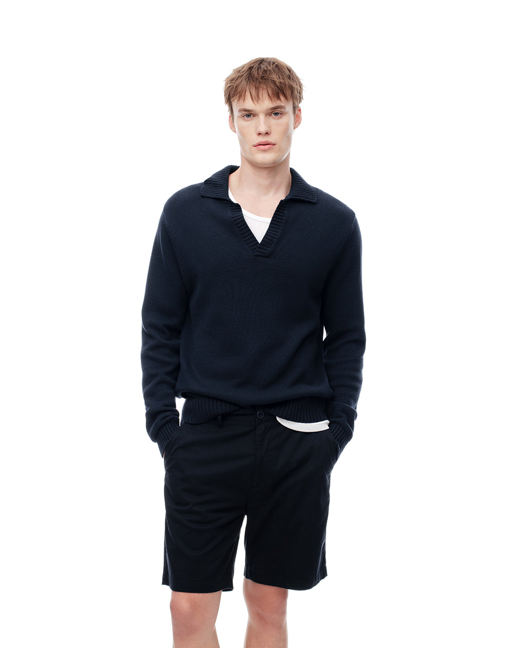 Bermuda regular drill algodón azul hombre