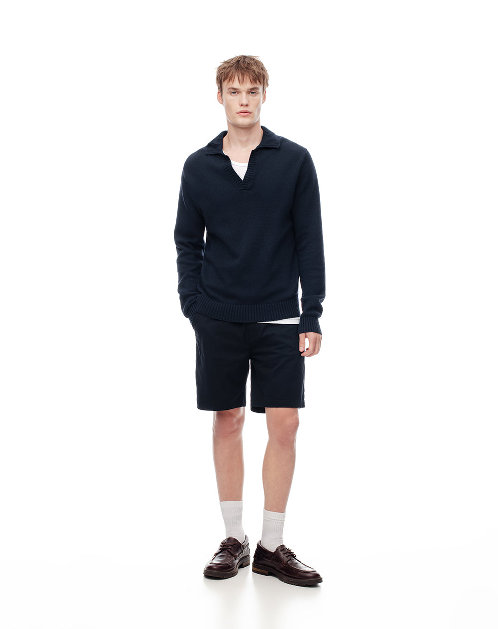 Bermuda regular drill algodón azul hombre