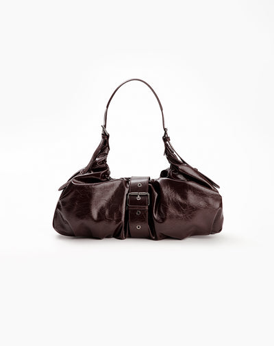 Bolso baguette fruncido café mujer