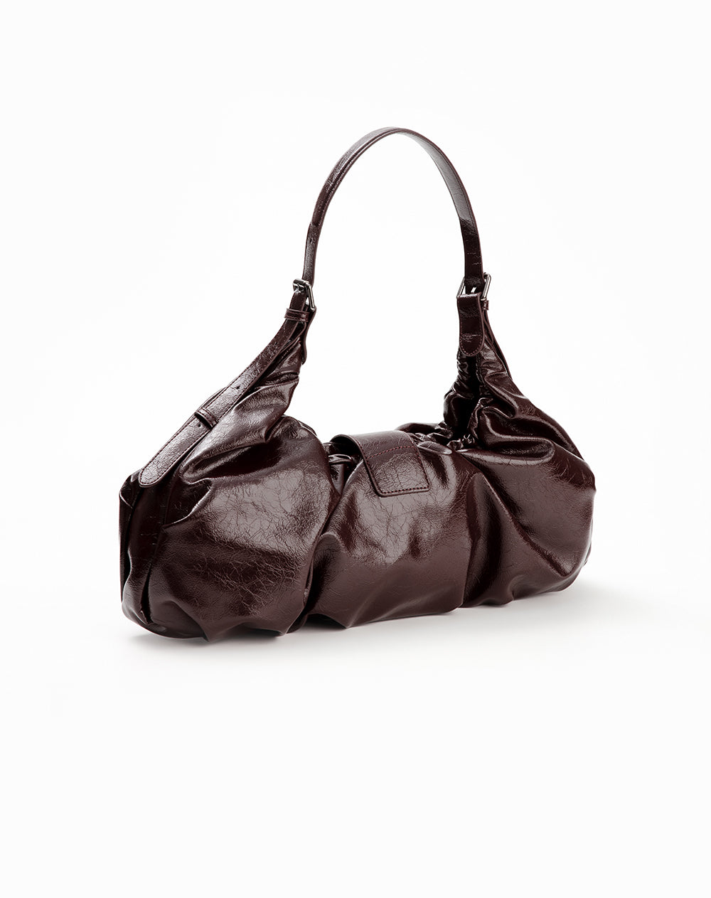 Bolso baguette fruncido café mujer