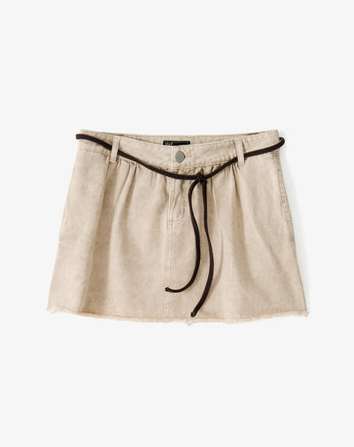 Falda corto tiro bajo denim habano mujer
