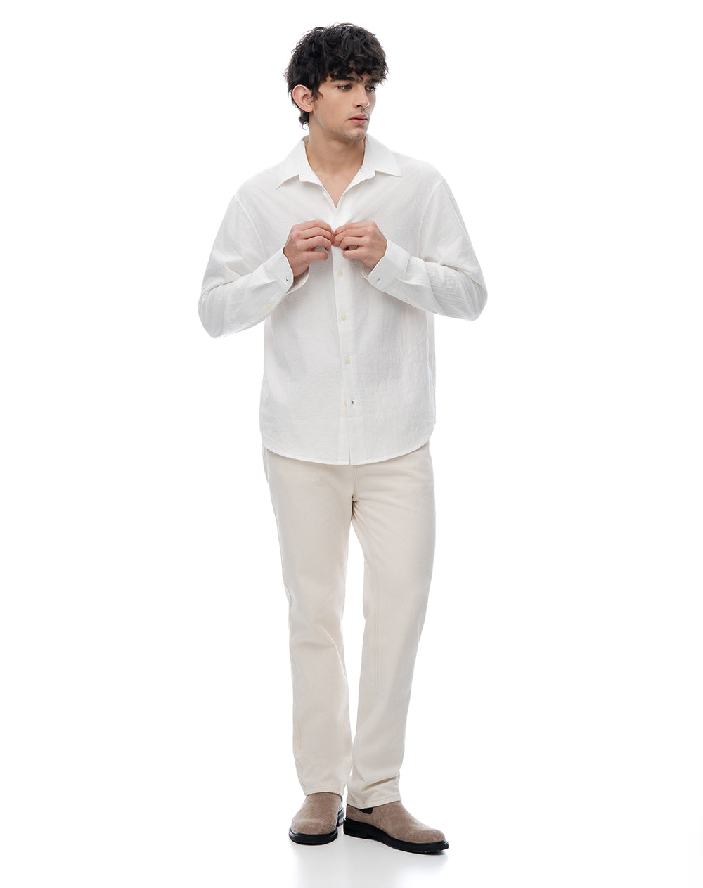 Camisa manga larga loose algodón blanca hombre