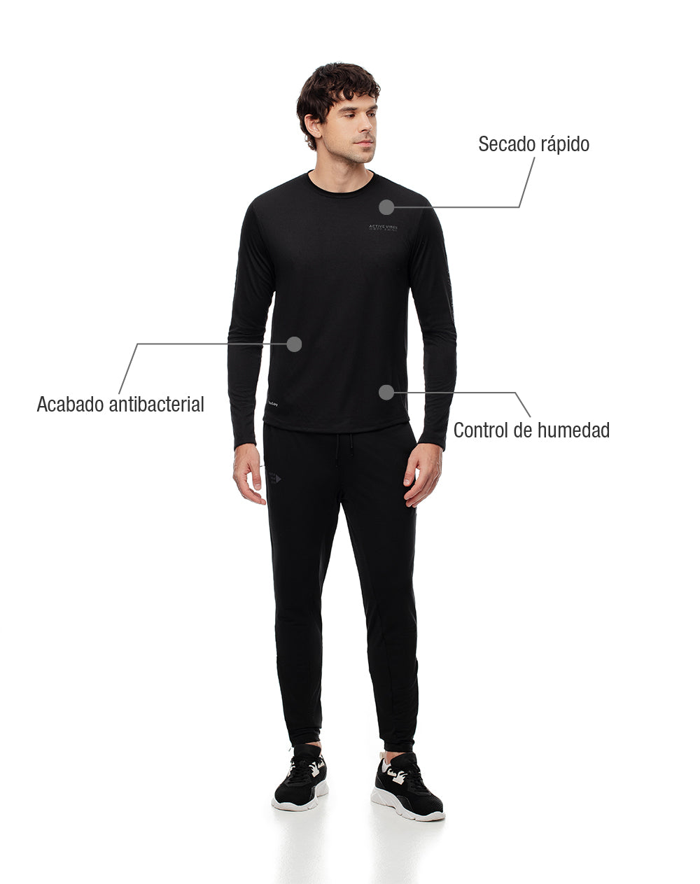 Camibuzo deportivo secado rápido negro hombre