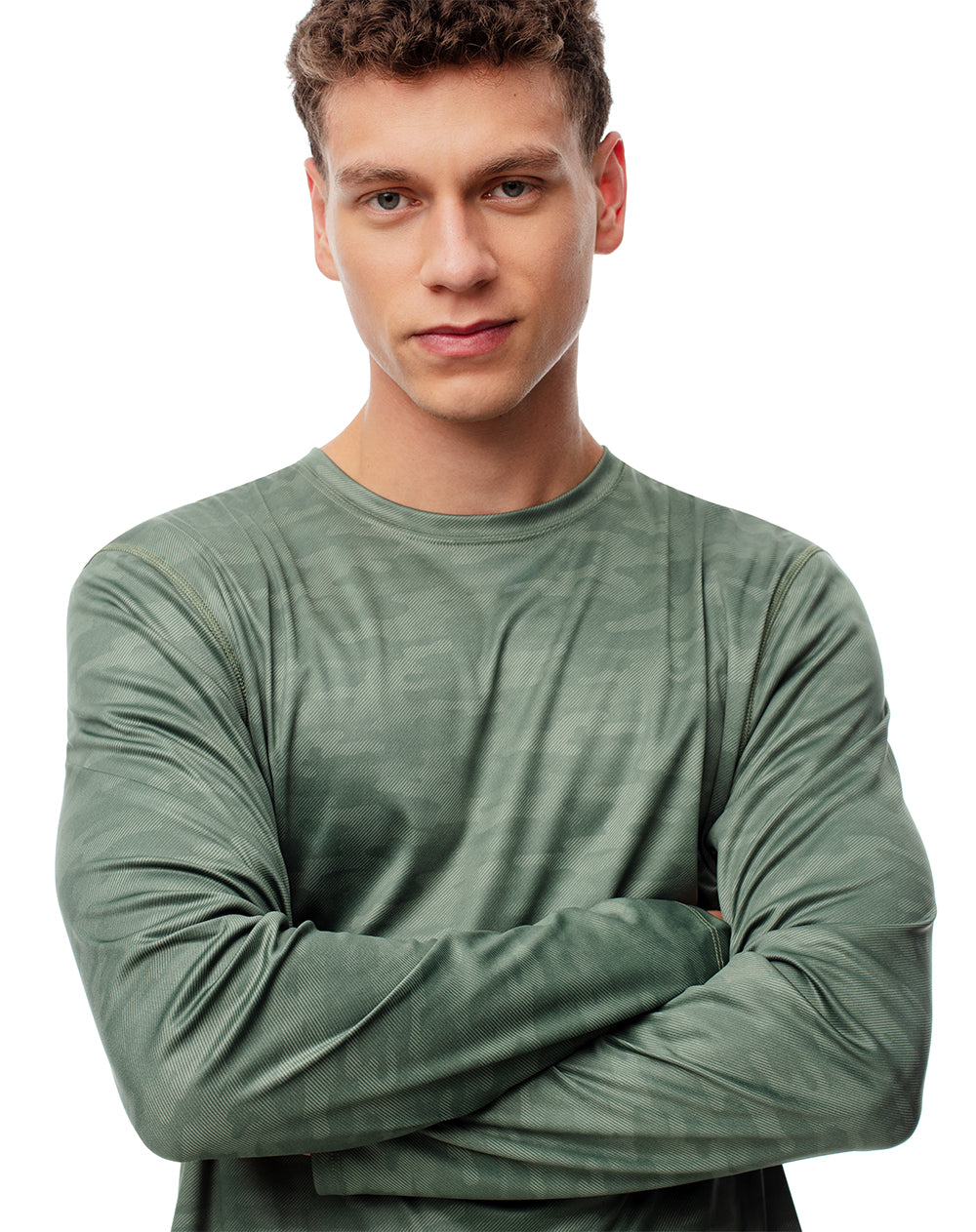 Camiseta regular fit manga larga verde estampada