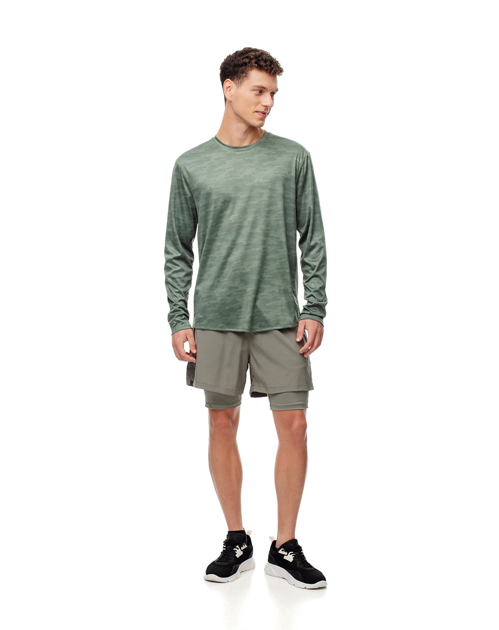 Camiseta regular fit manga larga verde estampada