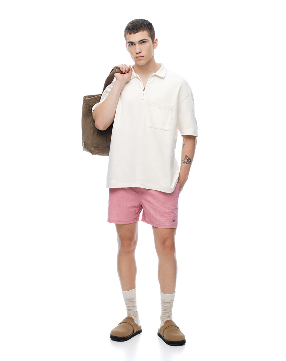 Pantaloneta de baño regular rosado hombre