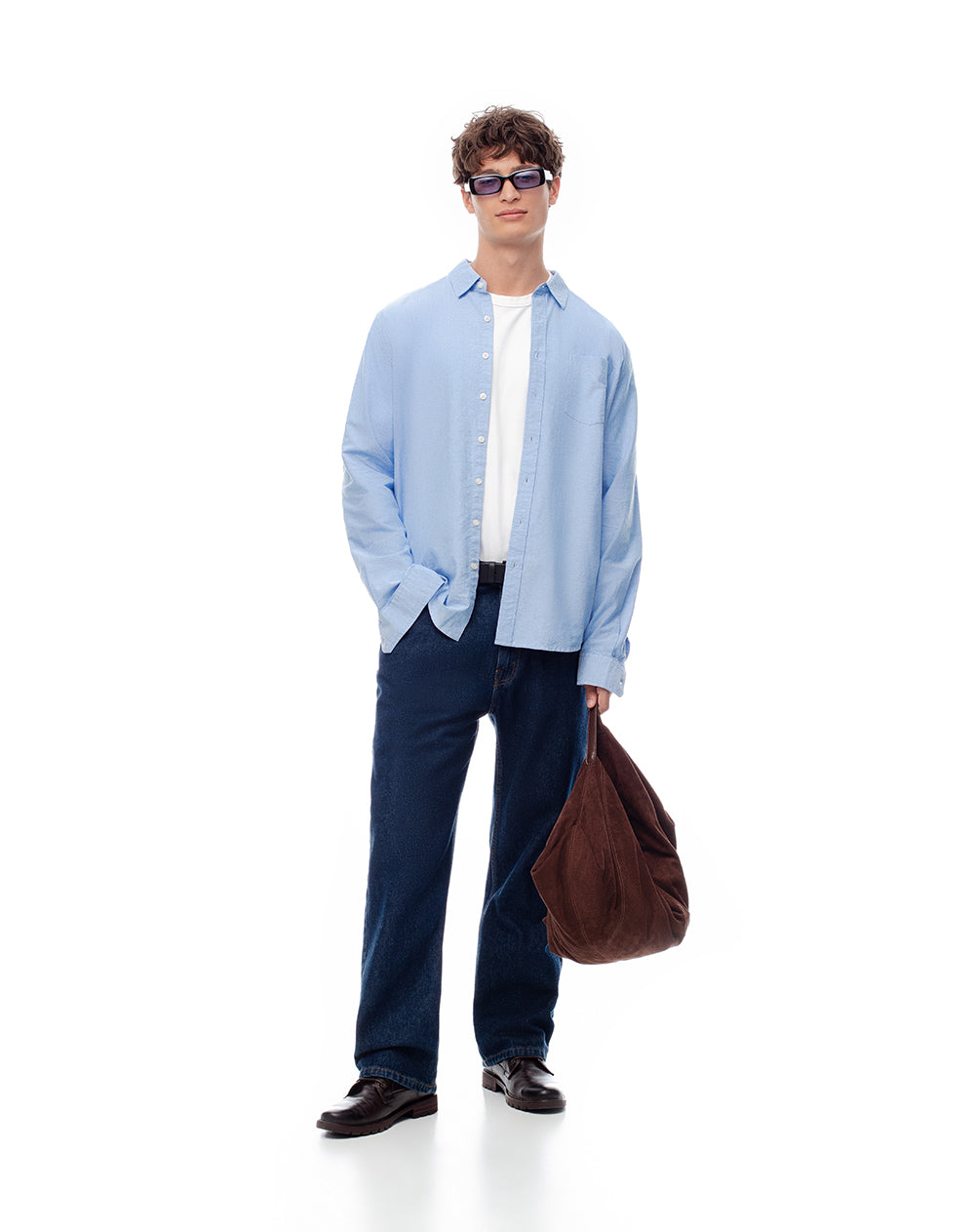 Camisa manga larga slim algodón azul hombre