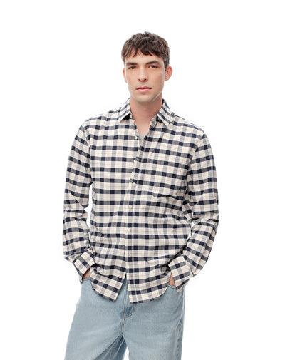 Camisa slim fit manga larga azul con cuadros