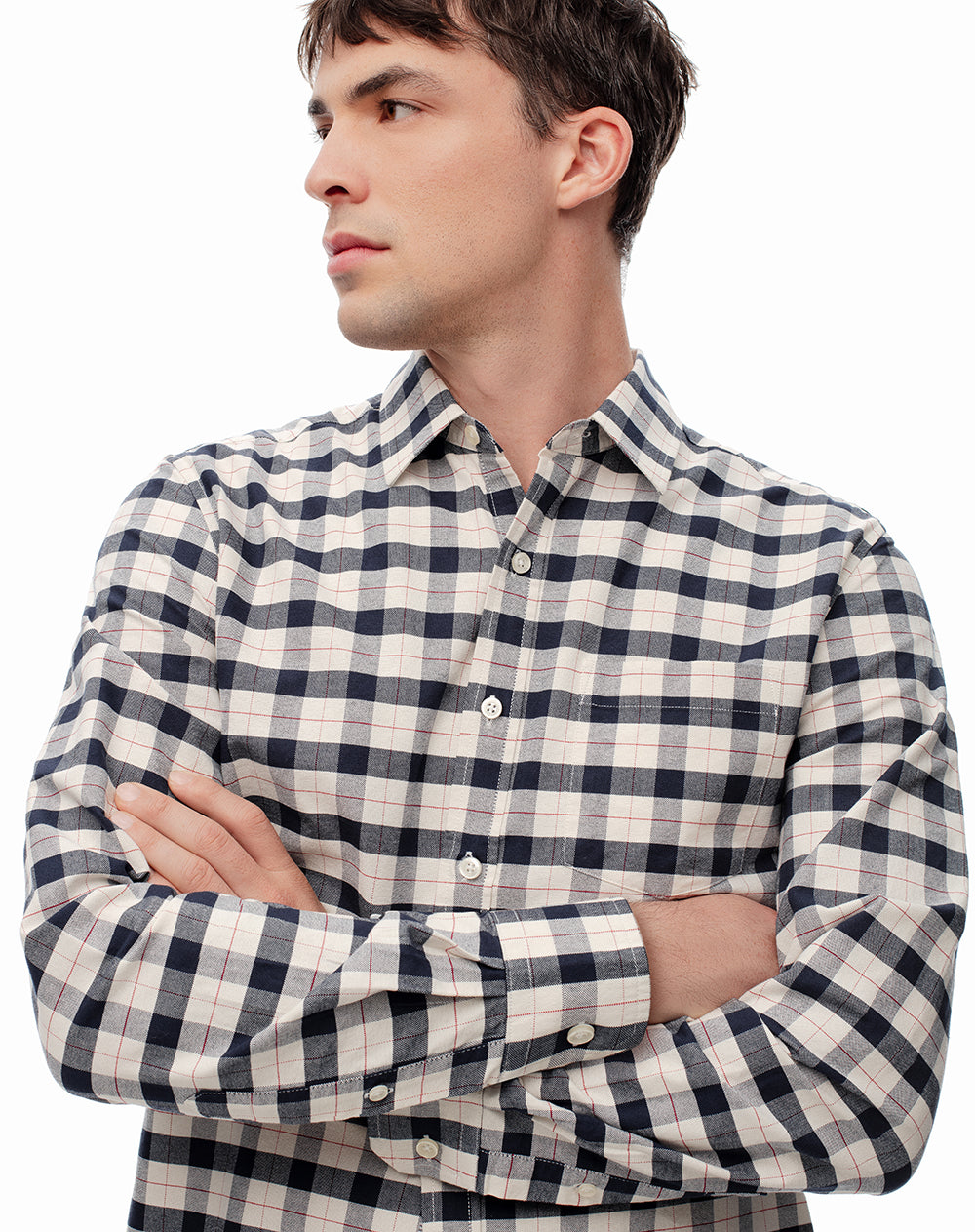 Camisa slim fit manga larga azul con cuadros