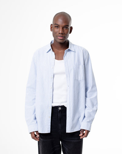 Camisa Modri slim fit manga larga azul con rayas