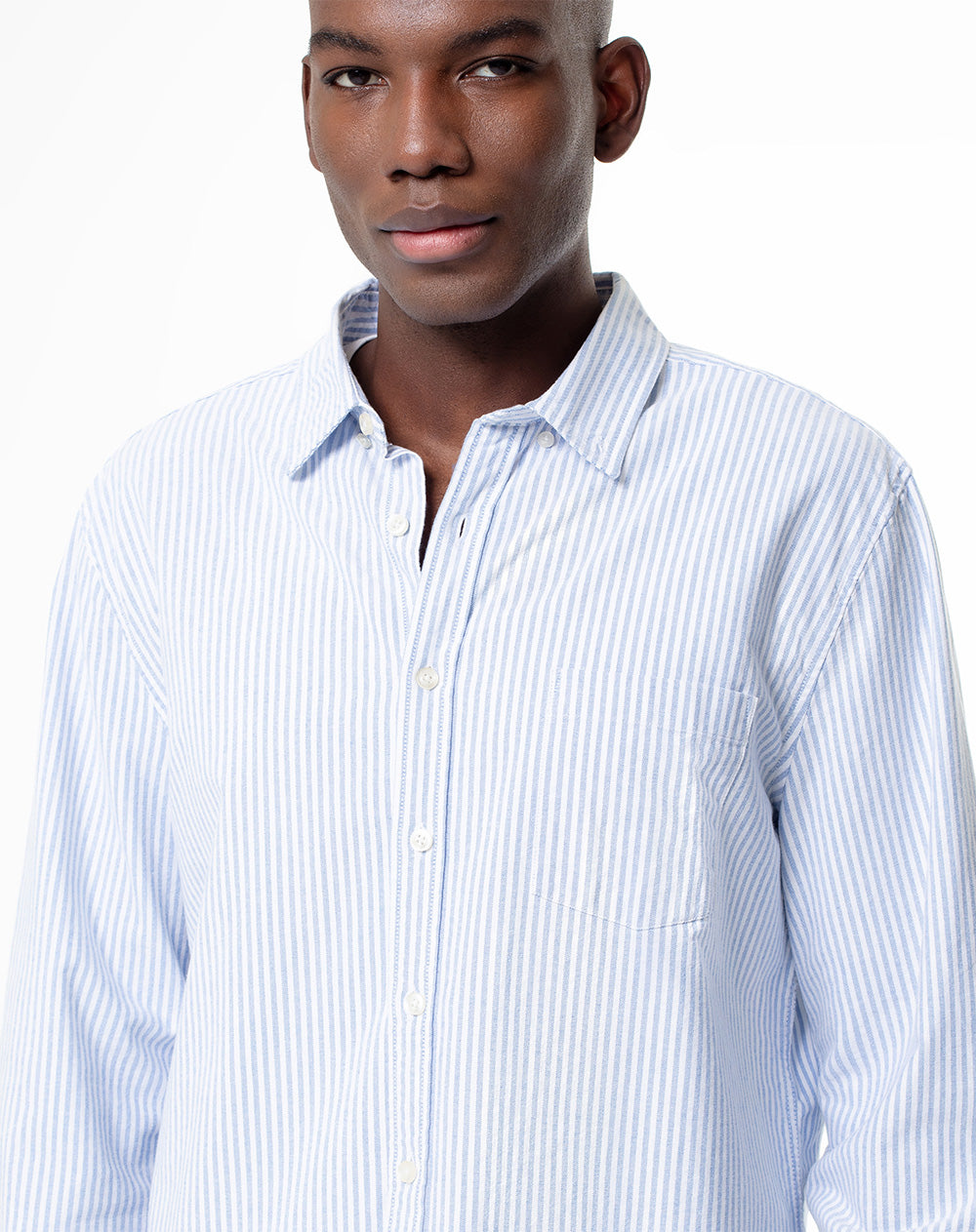Camisa Modri slim fit manga larga azul con rayas