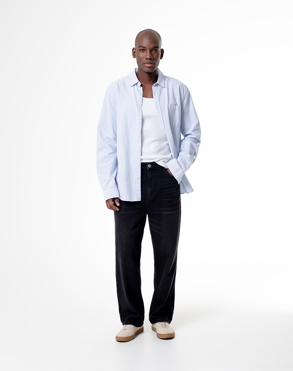 Camisa Modri slim fit manga larga azul con rayas