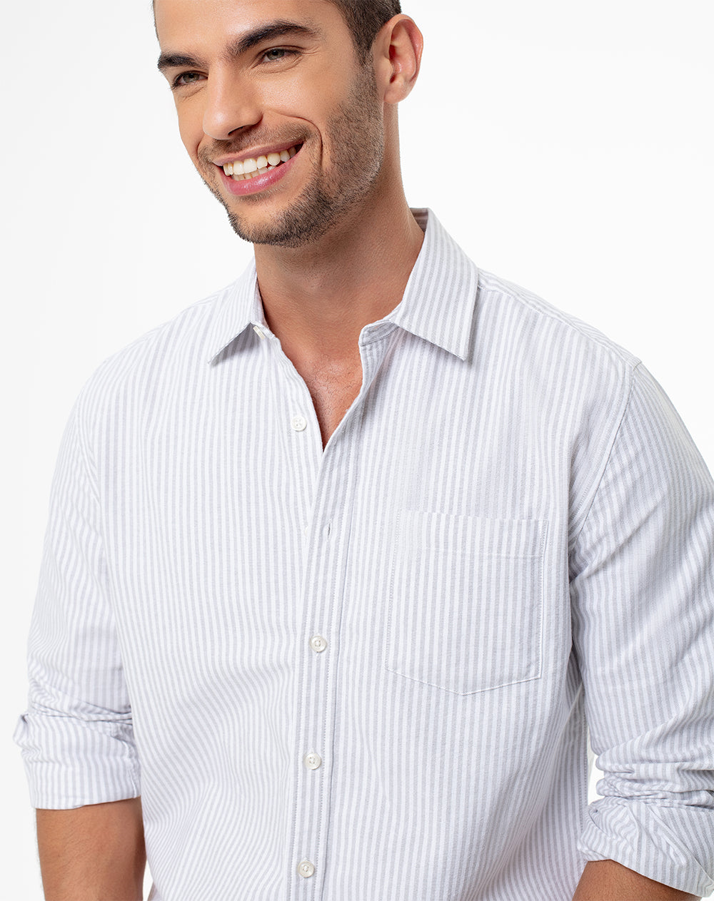 Camisa Modri Modri slim fit manga larga gris rayas