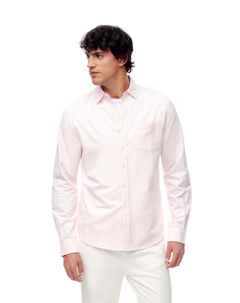 Camisa slim fit manga larga rosada