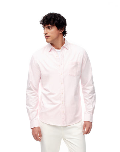 Camisa slim fit manga larga rosada