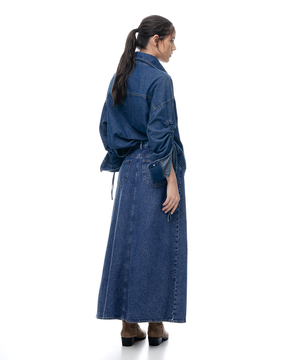 Falda larga tiro medio índigo mujer