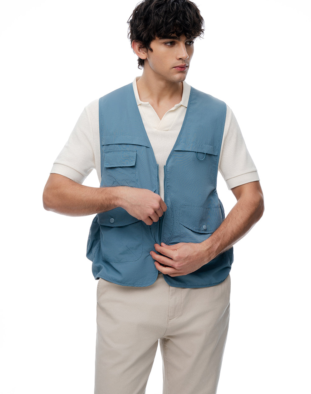 Chaleco utilitario regular liviano azul hombre