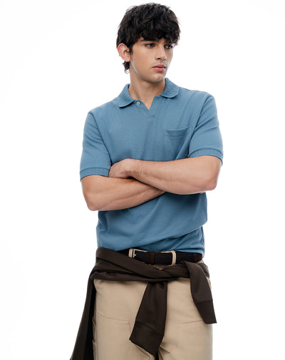 Polo regular algodón tejido de punto azul hombre