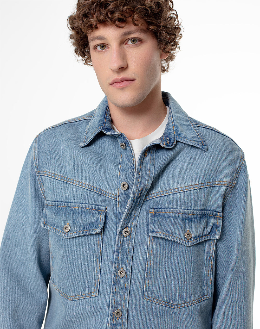 Camisa loose fit manga larga índigo medio