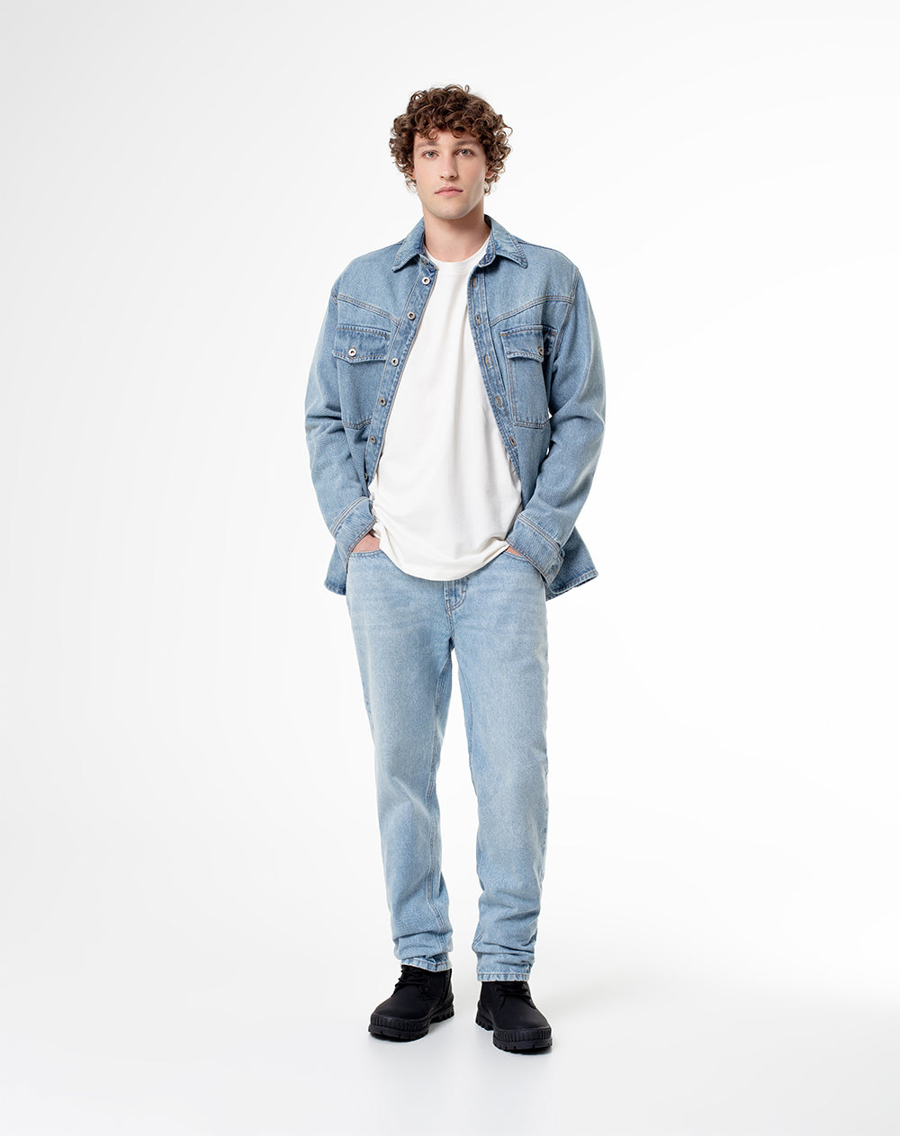 Camisa loose fit manga larga índigo medio