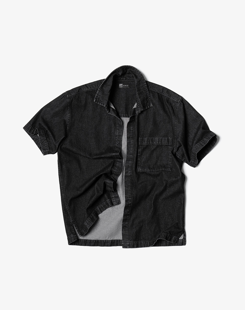 Camisa manga corta denim regular negra hombre