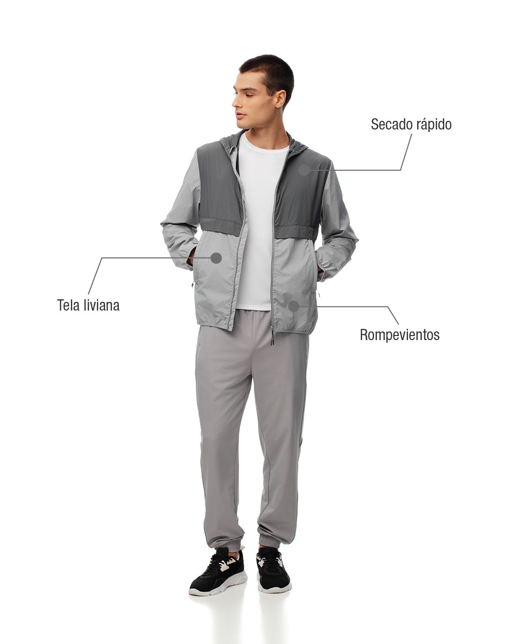 Chaqueta rompevientos gris hombre