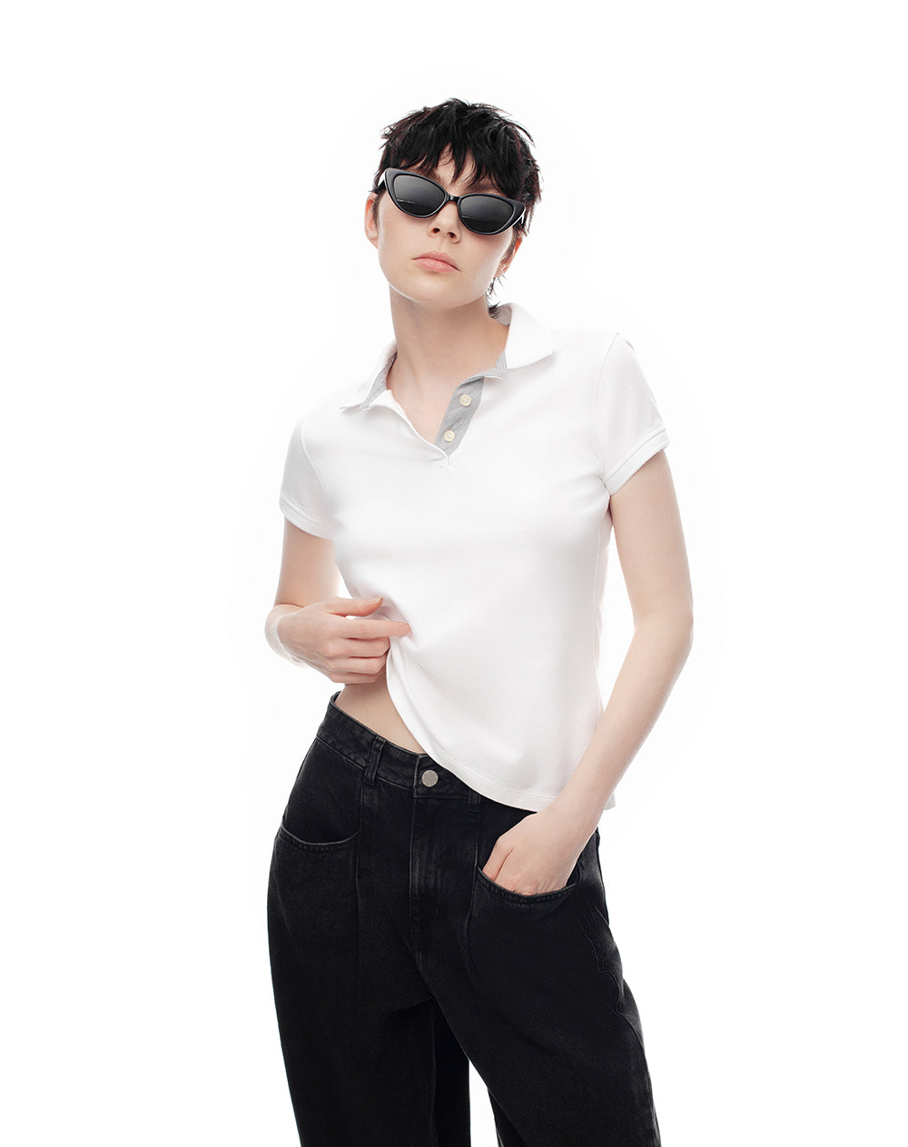 Polo slim algodón blanca mujer