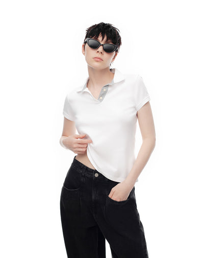 Polo slim algodón blanca mujer