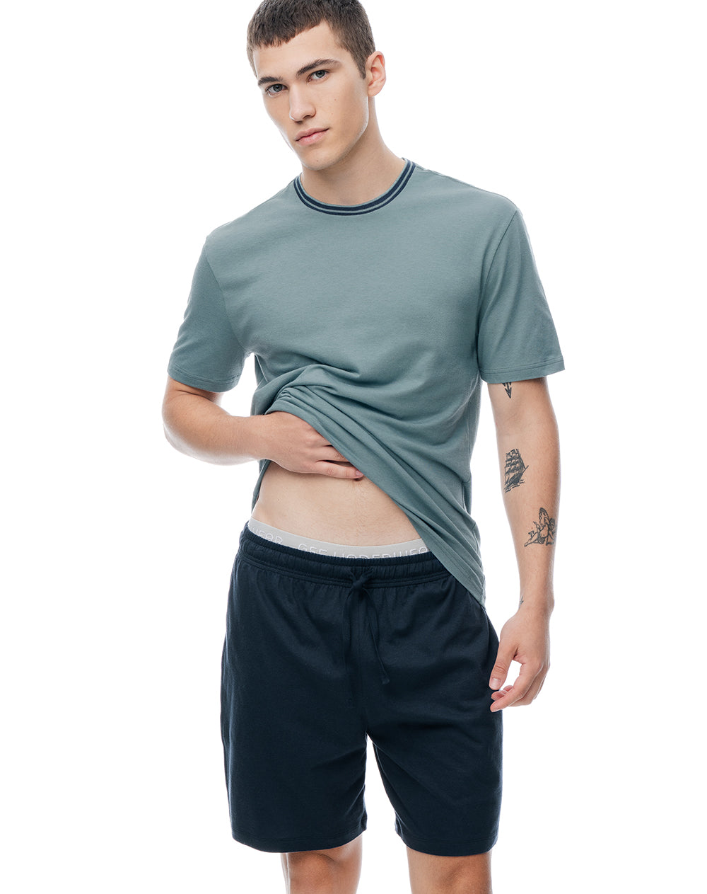 Camiseta + bermuda de pijama algodón verde hombre