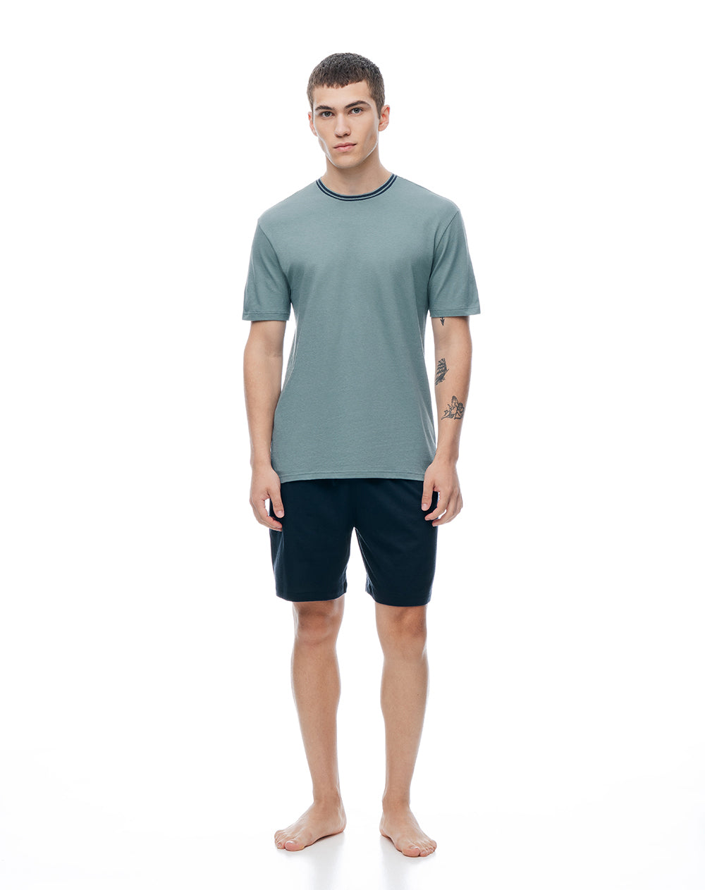 Camiseta + bermuda de pijama algodón verde hombre