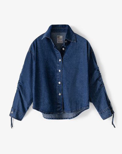 Camisa oversized fit manga larga índigo medio mujer