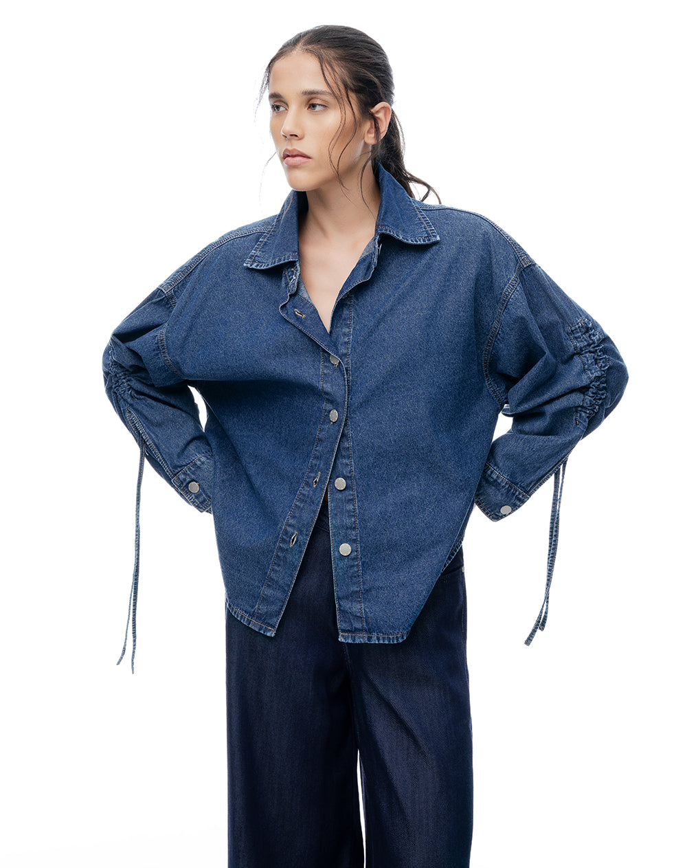 Camisa manga larga oversize índigo medio mujer