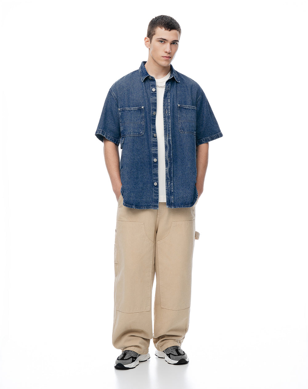 Camisa manga corta regular índigo medio hombre