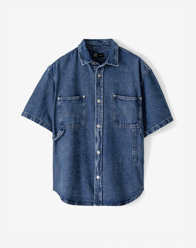 Camisa manga corta regular índigo medio hombre