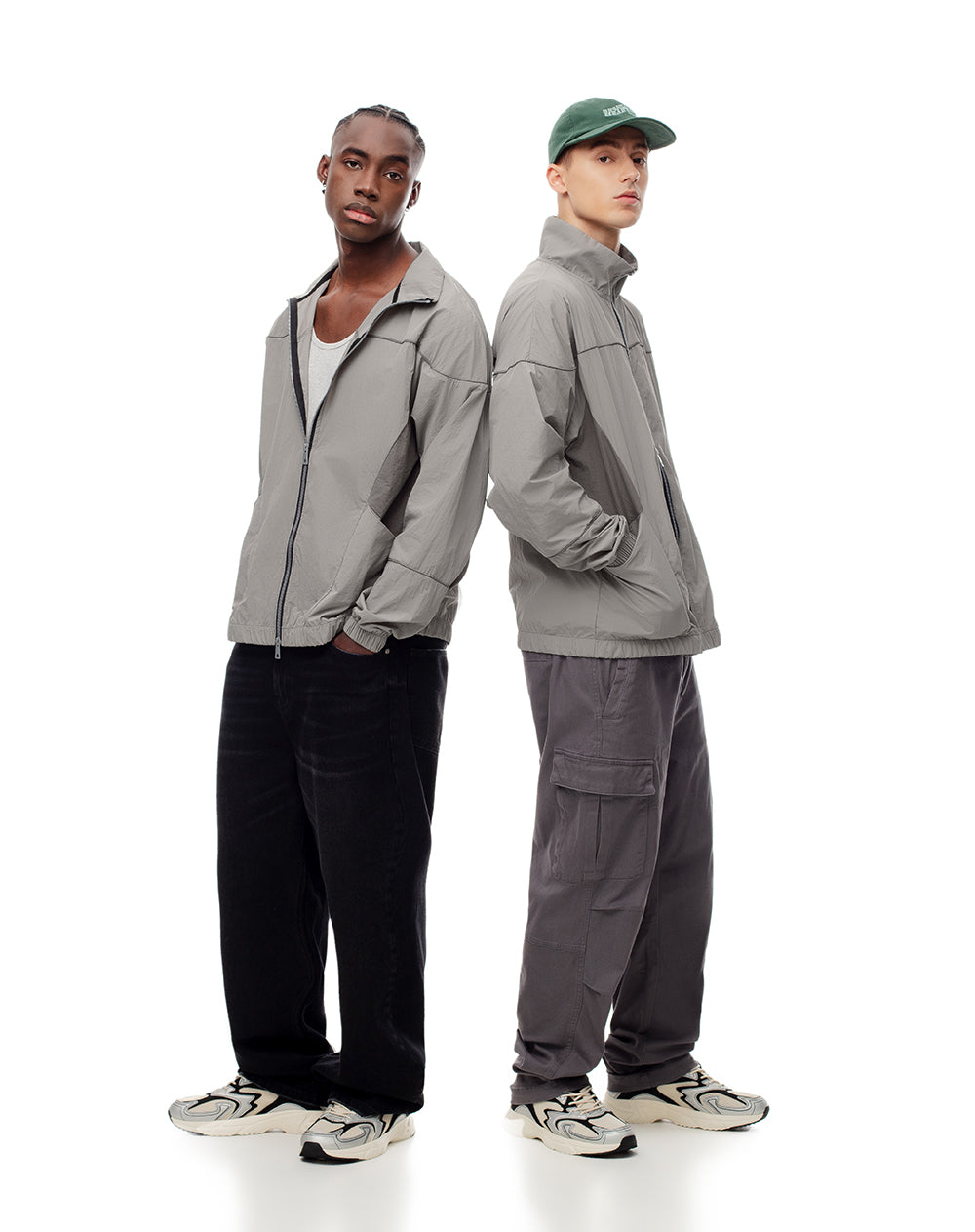 Chaqueta loose fit sin capucha gris con bloques
