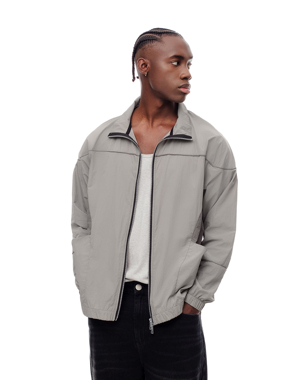 Chaqueta loose fit sin capucha gris con bloques
