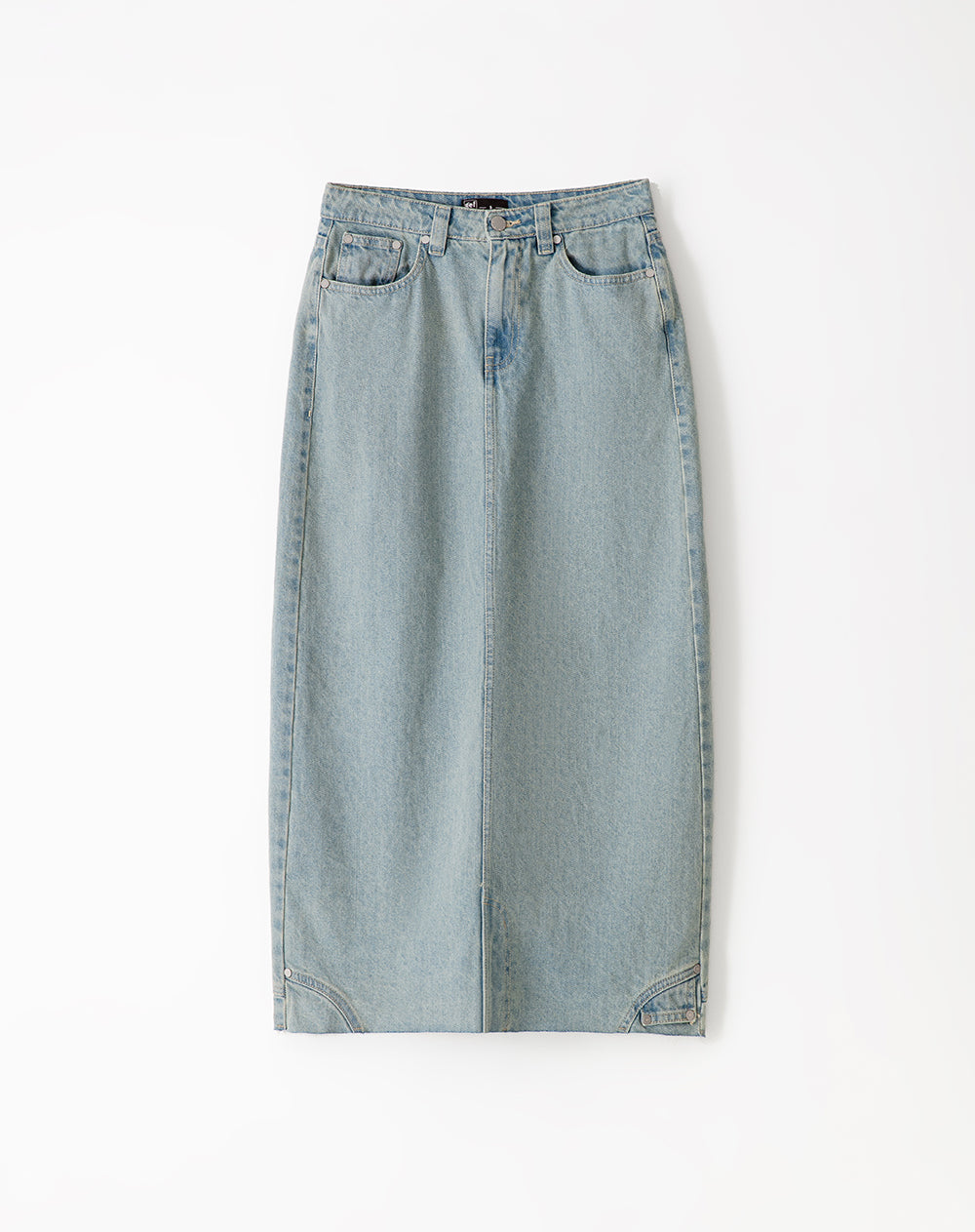 Falda midi tiro alto denim 5 bolsillos indigo medio para mujer