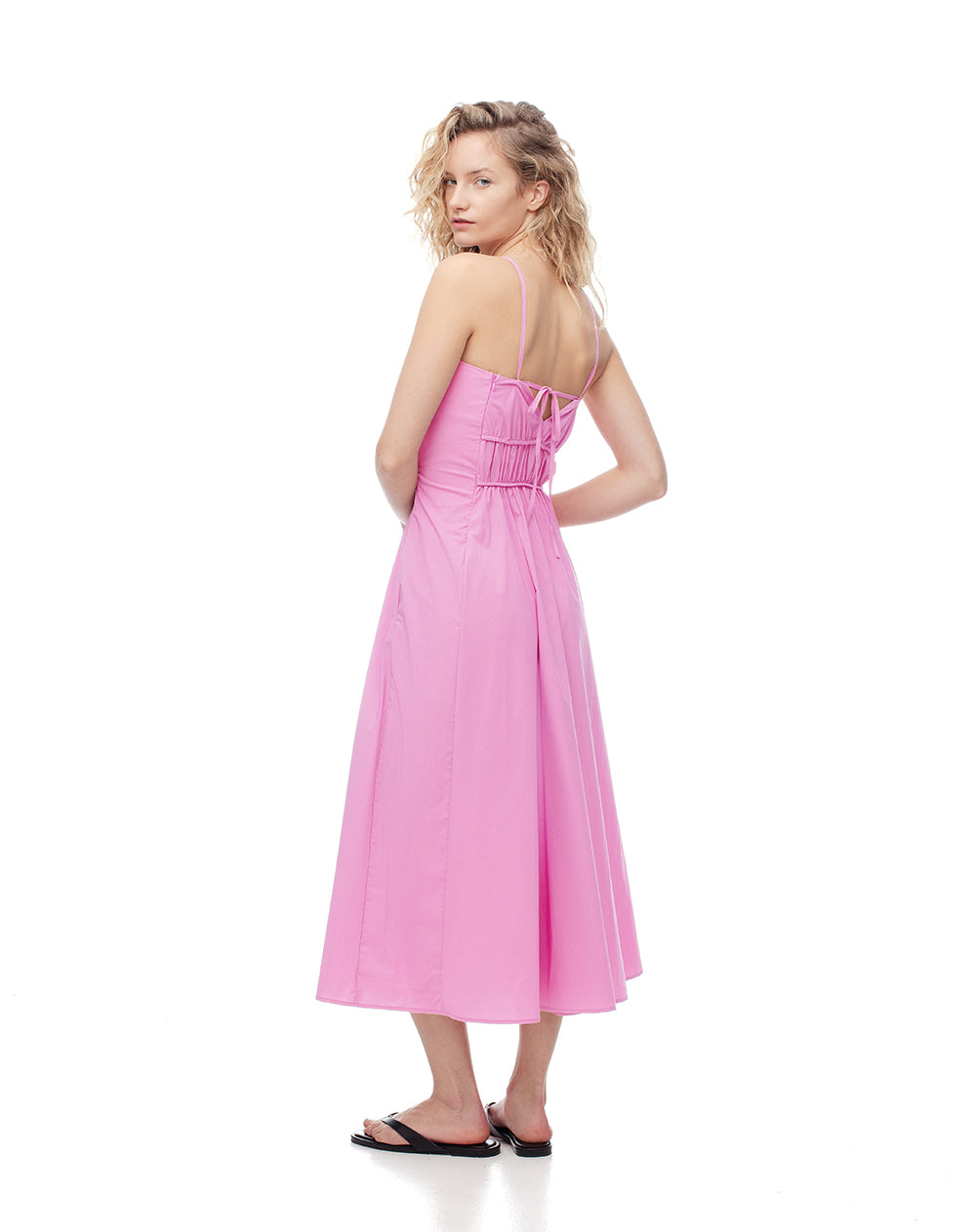 Vestido midi espalda anudada rosado mujer