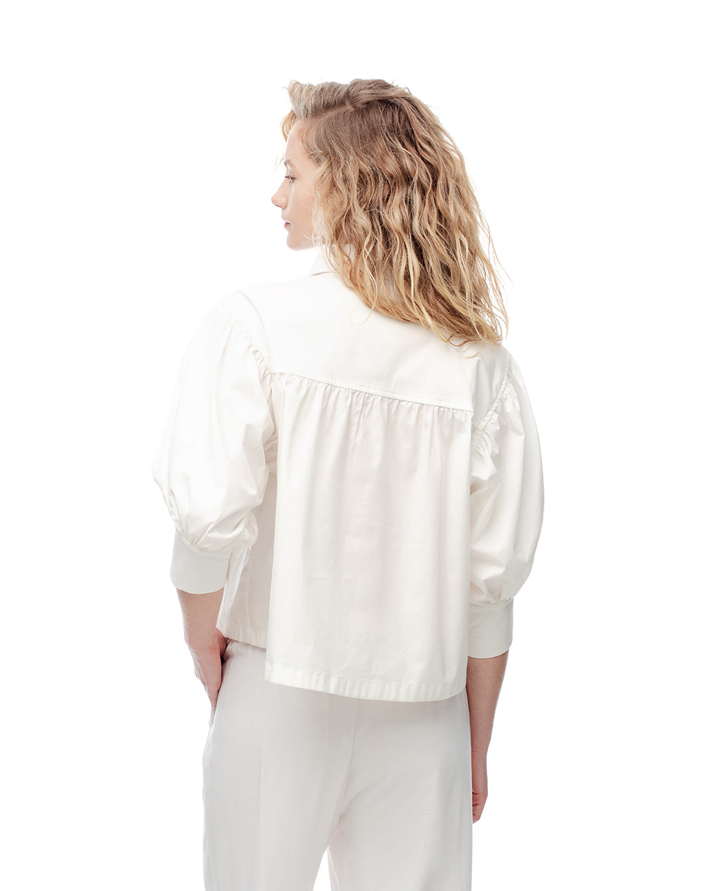 Camisa manga 3/4 oversize blanca mujer