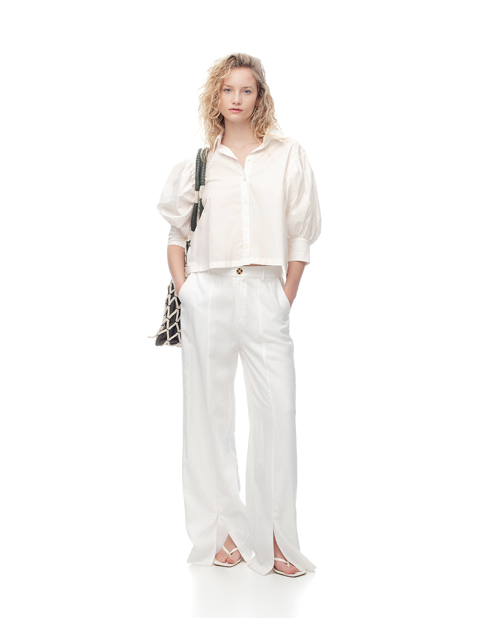 Camisa manga 3/4 oversize blanca mujer