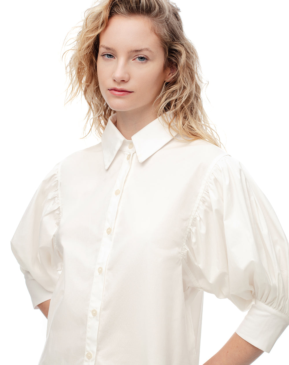 Camisa manga 3/4 oversize blanca mujer