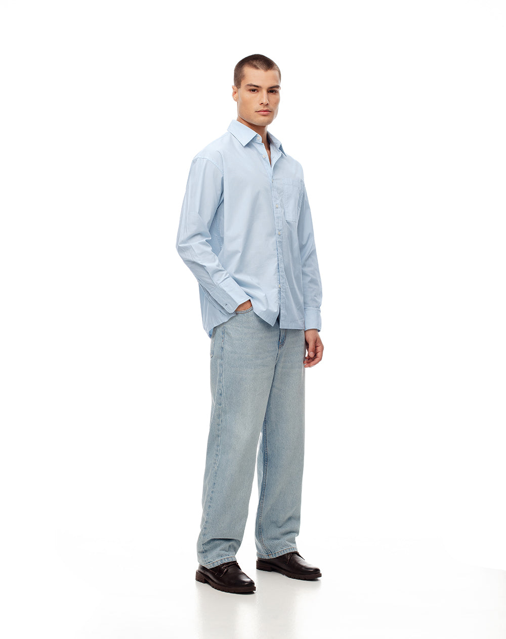 Camisa loose fit manga larga azul