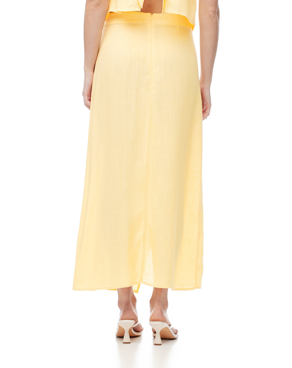 Falda midi tiro medio amarillo mujer