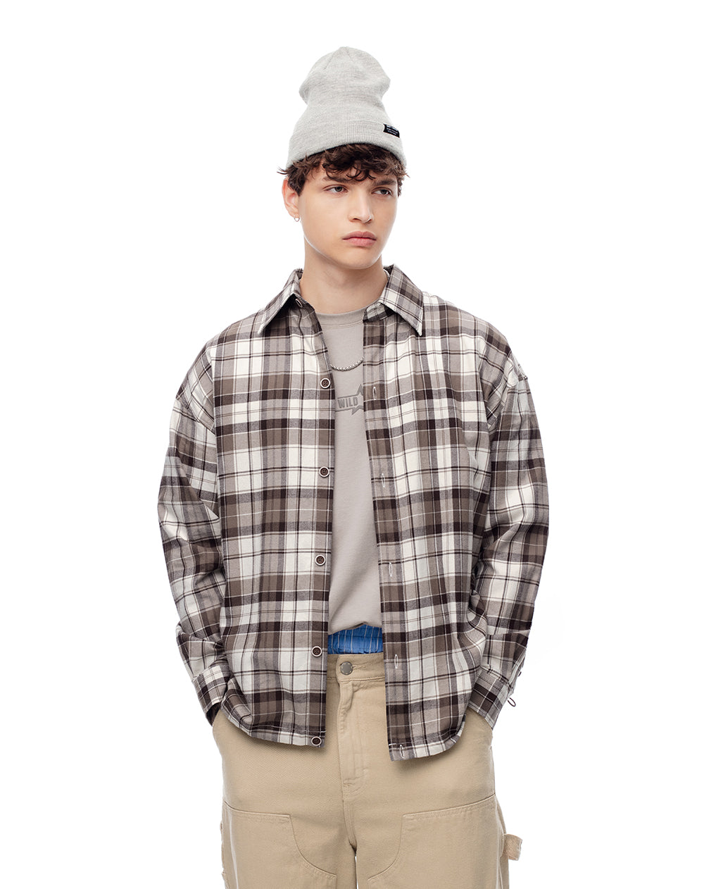 Camisa regular fit manga larga café con cuadros