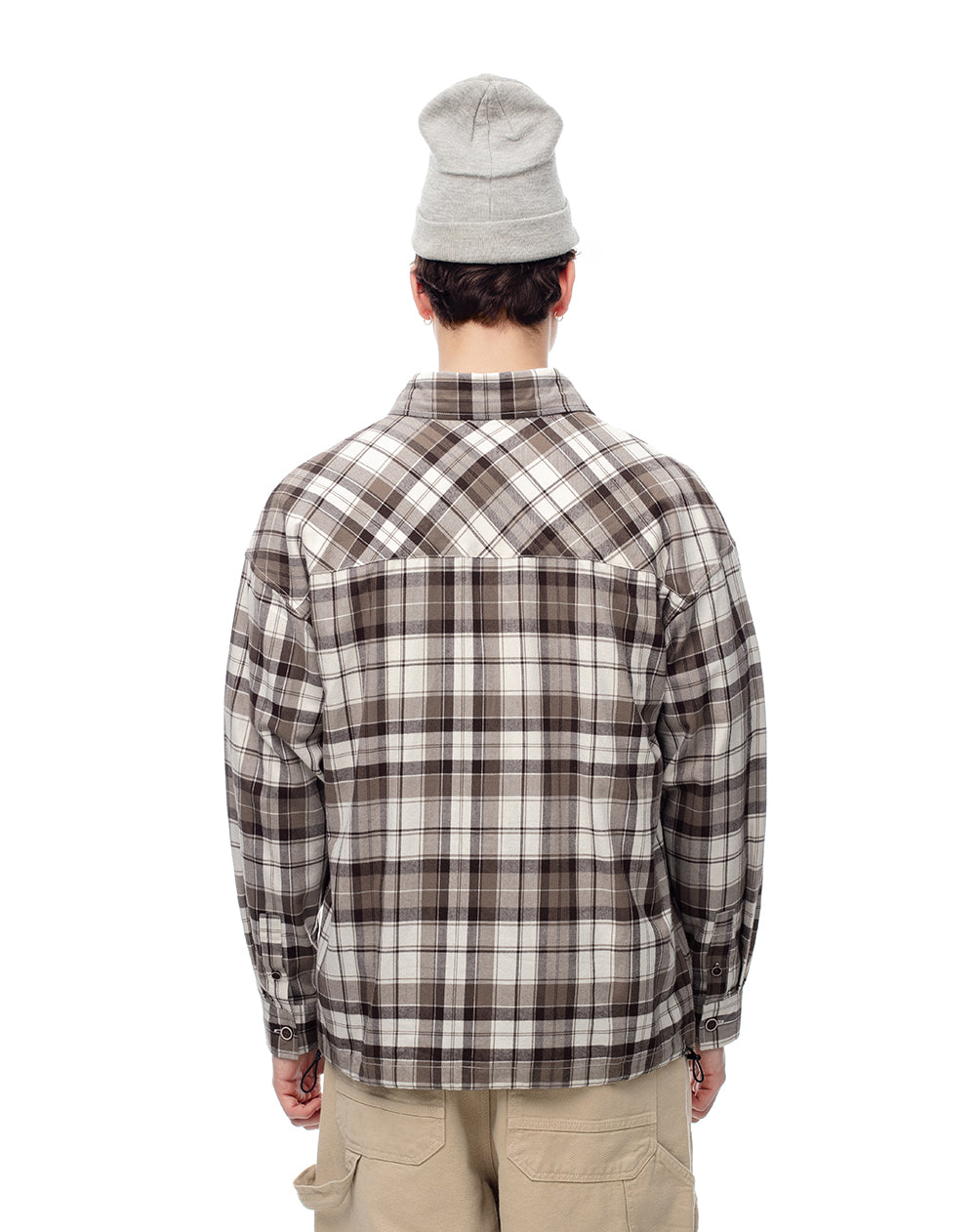 Camisa regular fit manga larga café con cuadros