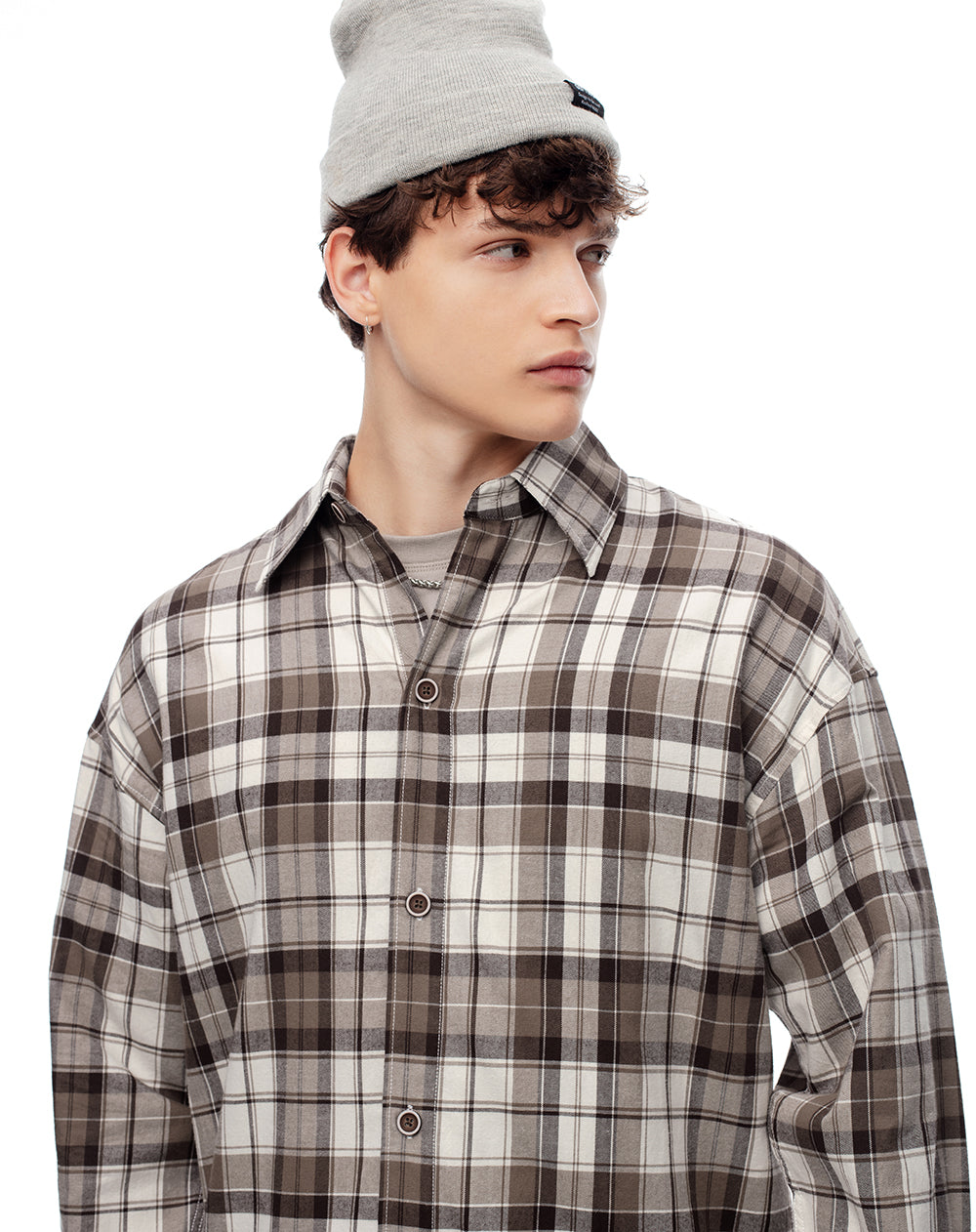 Camisa regular fit manga larga café con cuadros